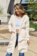 Double Take Full Size Hooded Teddy Bear Jacket with Thumbholes - Hovatok