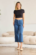 RFM Crop Chloe Full Size Tummy Control High Waist Raw Hem Jeans - Hovatok