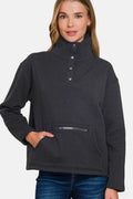 Zenana Turtleneck Half Snap Fleece Sweatshirt - Hovatok