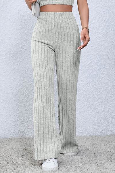 Basic Bae Full Size Ribbed High Waist Flare Pants - Hovatok
