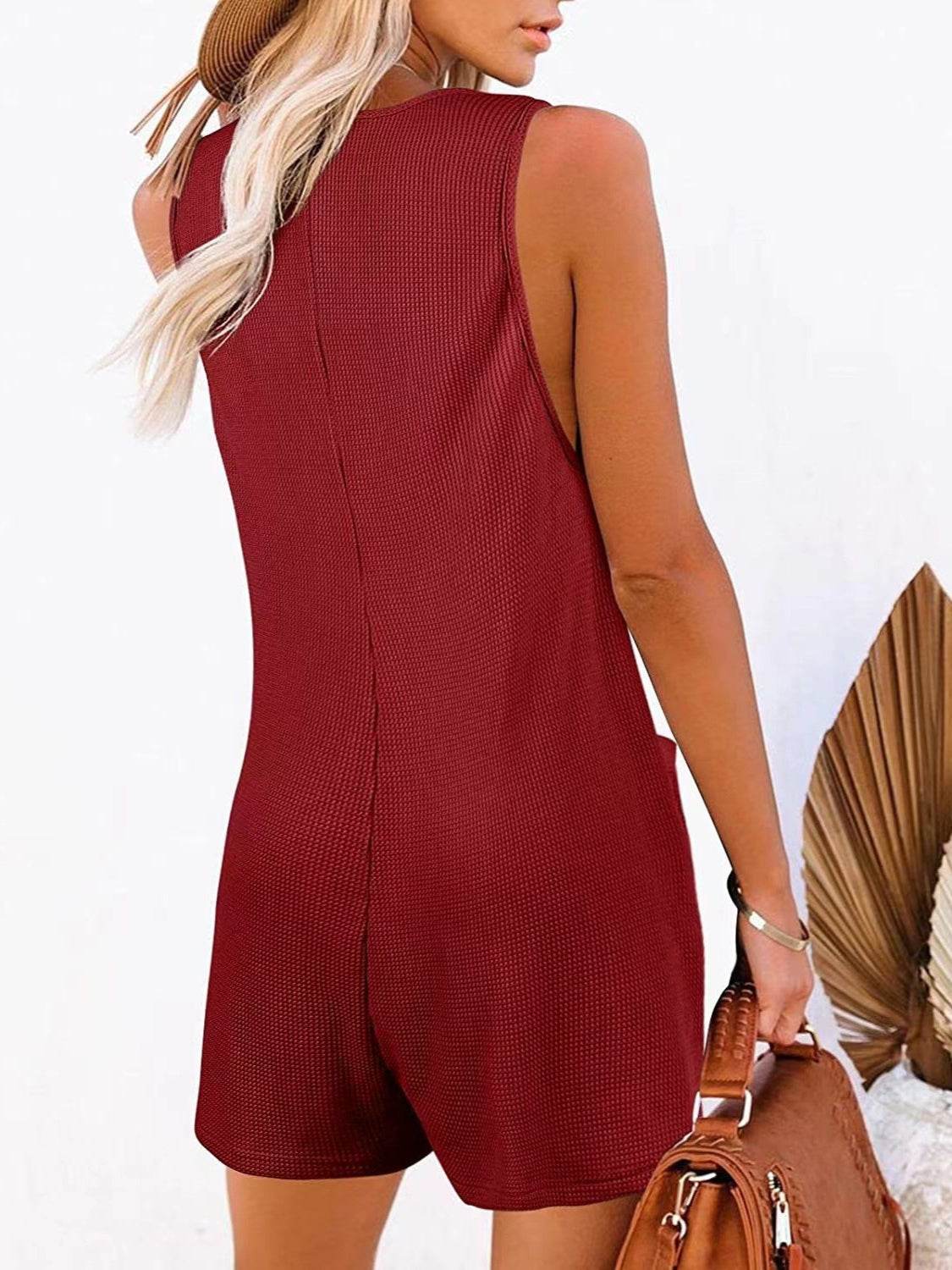 Full Size Pocketed Scoop Neck Sleeveless Romper - Hovatok