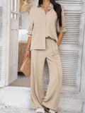 Devine Collared Neck Long Sleeve Top and Pants Set - Hovatok