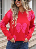 Angel Wings Bow Round Neck Dropped Shoulder Sweater - Hovatok