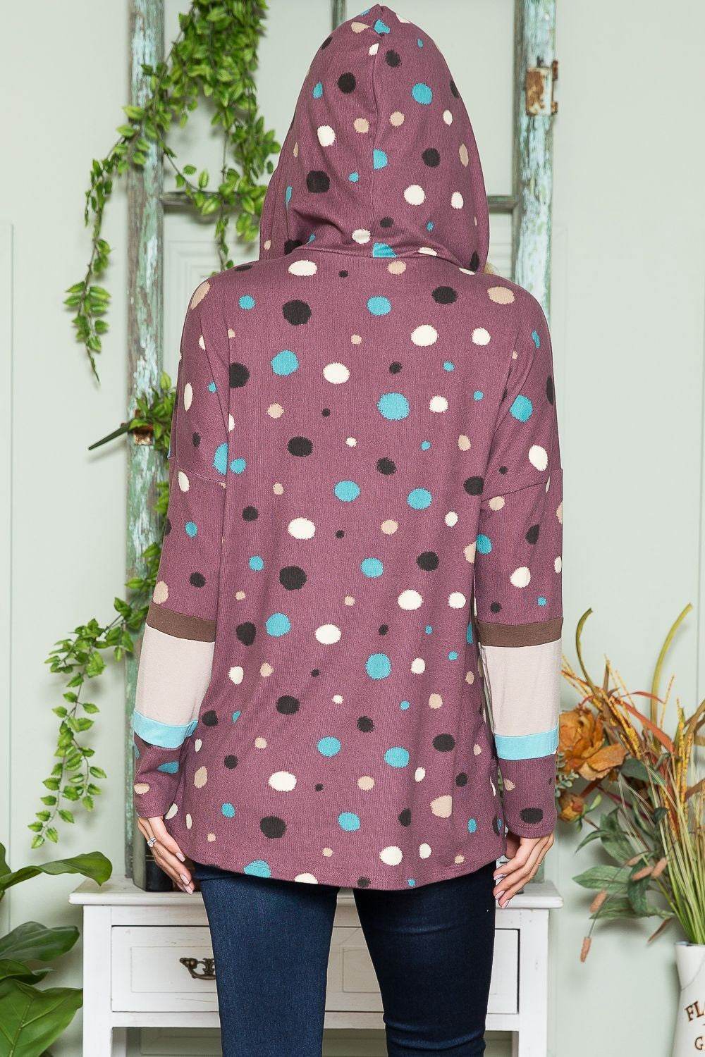 Celeste Full Size Polka Dot Drawstring Hoodie - Hovatok