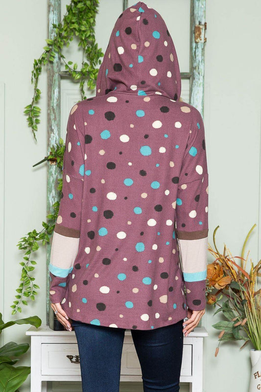 Celeste Full Size Polka Dot Drawstring Hoodie - Hovatok