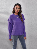 Ruffled Round Neck Dropped Shoulder Sweater - Hovatok
