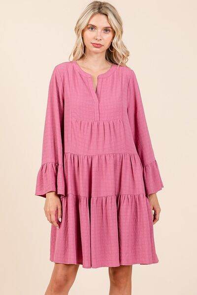 Mittoshop Tiered Notched Flare Sleeve Dress - Hovatok