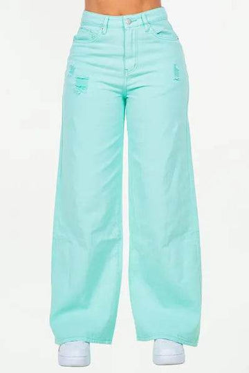 American Bazi High Waist Distressed Wide Leg Jeans - Hovatok