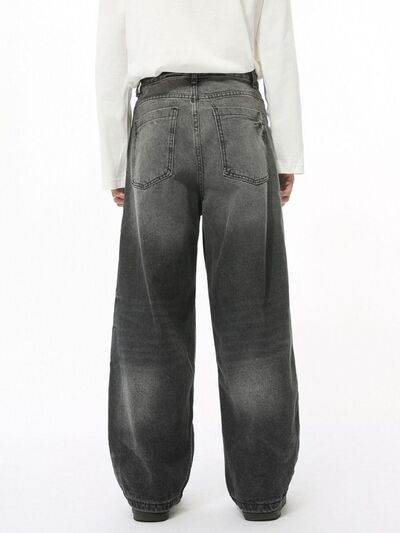 Men's Washed Wide Leg Jeans - Hovatok