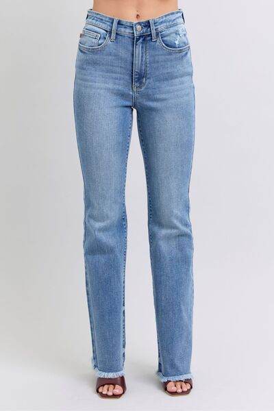 Judy Blue Full Size Raw Hem High Rise Bootcut Jeans - Hovatok