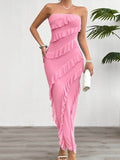 Devine Ruffled Slit Back Tube Maxi Dress - Hovatok