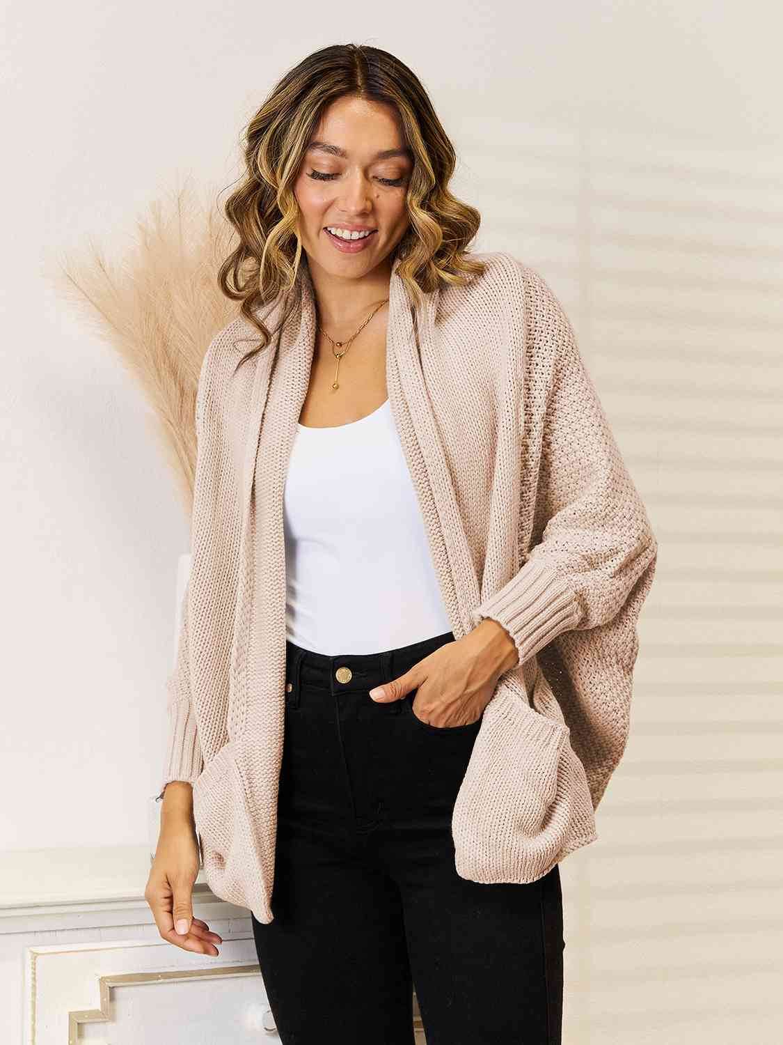 Angel Wings Open Front Cardigan with Pockets - Hovatok