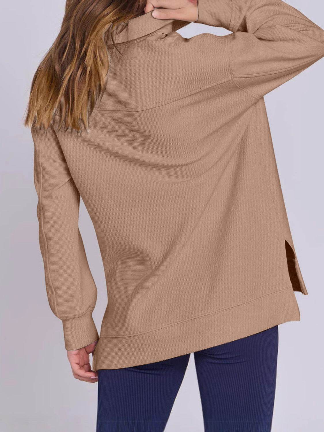 ฺHigh-Low Quarter Zip Long Sleeve Sweatshirt - Hovatok