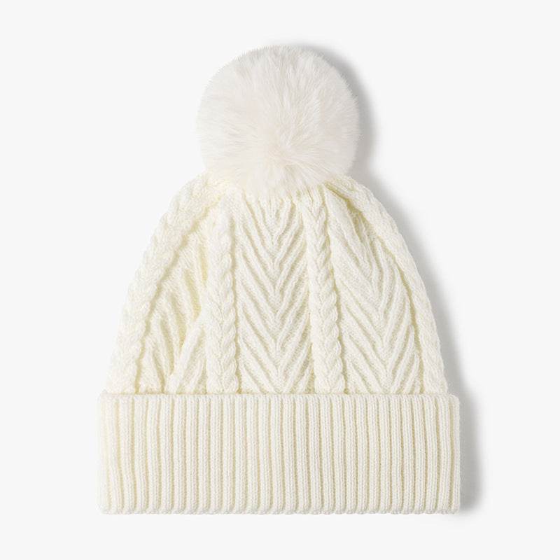 Cable Knit Solid Color Hat with Pompom - Hovatok
