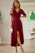 Lace Cutout V-Neck Short Sleeve Dress - Hovatok