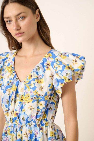 Mittoshop Floral V-Neck Cap Sleeve Mini Dress - Hovatok