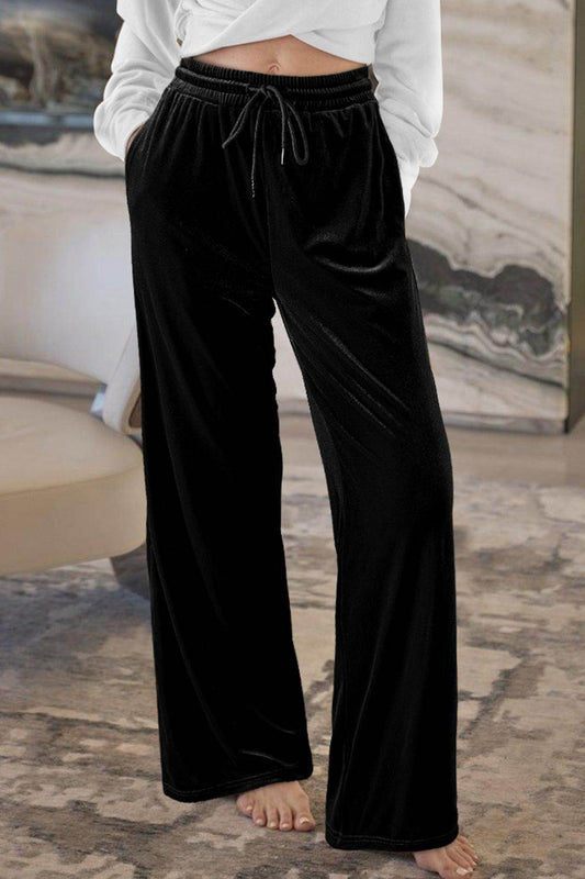 Drawstring Waist Wide Leg Active Pants - Hovatok