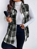 Honey Plus Size Pocketed Plaid Button Up Vest Coat - Hovatok