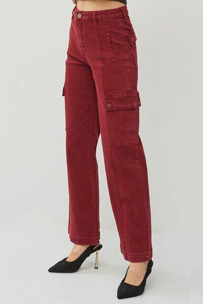 RISEN Full Size High Rise Wide Leg Cargo Jeans - Hovatok