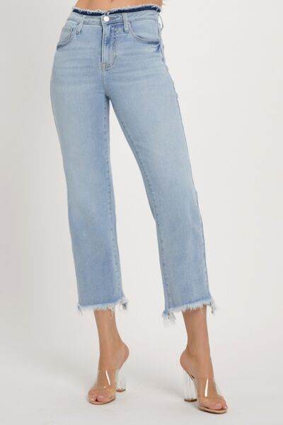 RISEN Full Size High Rise Raw Edge Crop Jeans - Hovatok