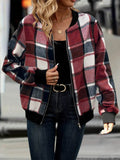 Plus Size Plaid Baseball Collar Zip Up Jacket - Hovatok