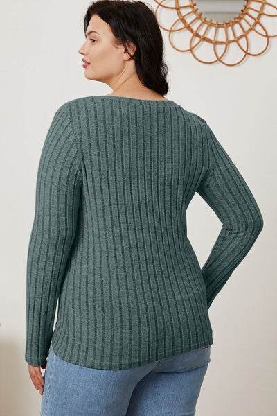 Basic Bae Full Size Ribbed V-Neck Long Sleeve T-Shirt - Hovatok