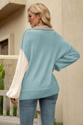 Angel Wings Color Block Round Neck Dropped Shoulder Sweater - Hovatok
