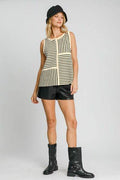 Umgee Round Neck Texture Striped Tank - Hovatok