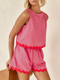 Contrast Trim Round Neck Tank and Shorts Set - Hovatok