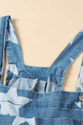 Star Print Buttoned Strap Wide Leg Denim Overalls - Hovatok