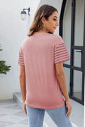 Color Block Round Neck Short Sleeve T-Shirt - Hovatok