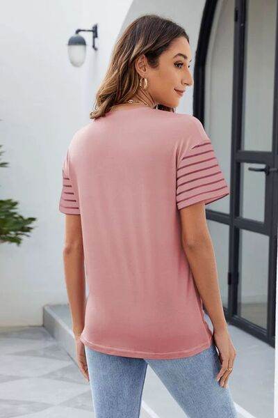 Color Block Round Neck Short Sleeve T-Shirt - Hovatok
