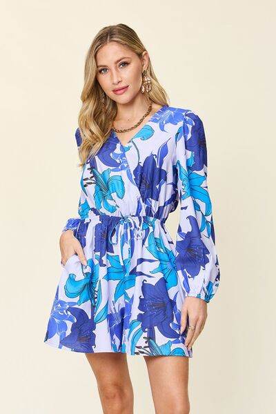 Double Take Full Size Floral Long Sleeve Romper with Pockets - Hovatok