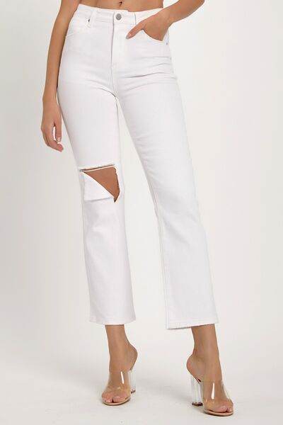 RISEN Full Size Distressed Cropped Straight Jeans - Hovatok