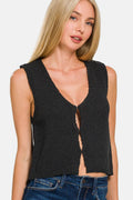 Zenana Hook and Eye Closure V-Neck Sweater Vest - Hovatok