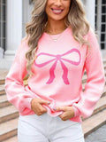 Angel Wings Bow Graphic Round Neck Long Sleeve Sweater - Hovatok