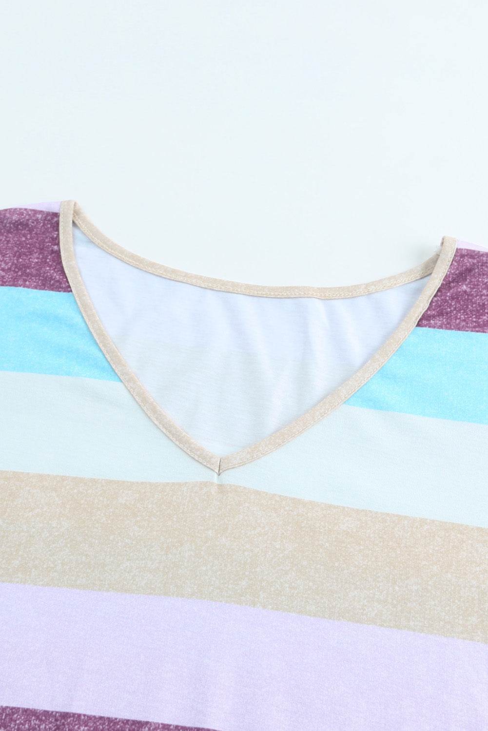 Striped V-Neck Curved Hem Midi Dress - Hovatok