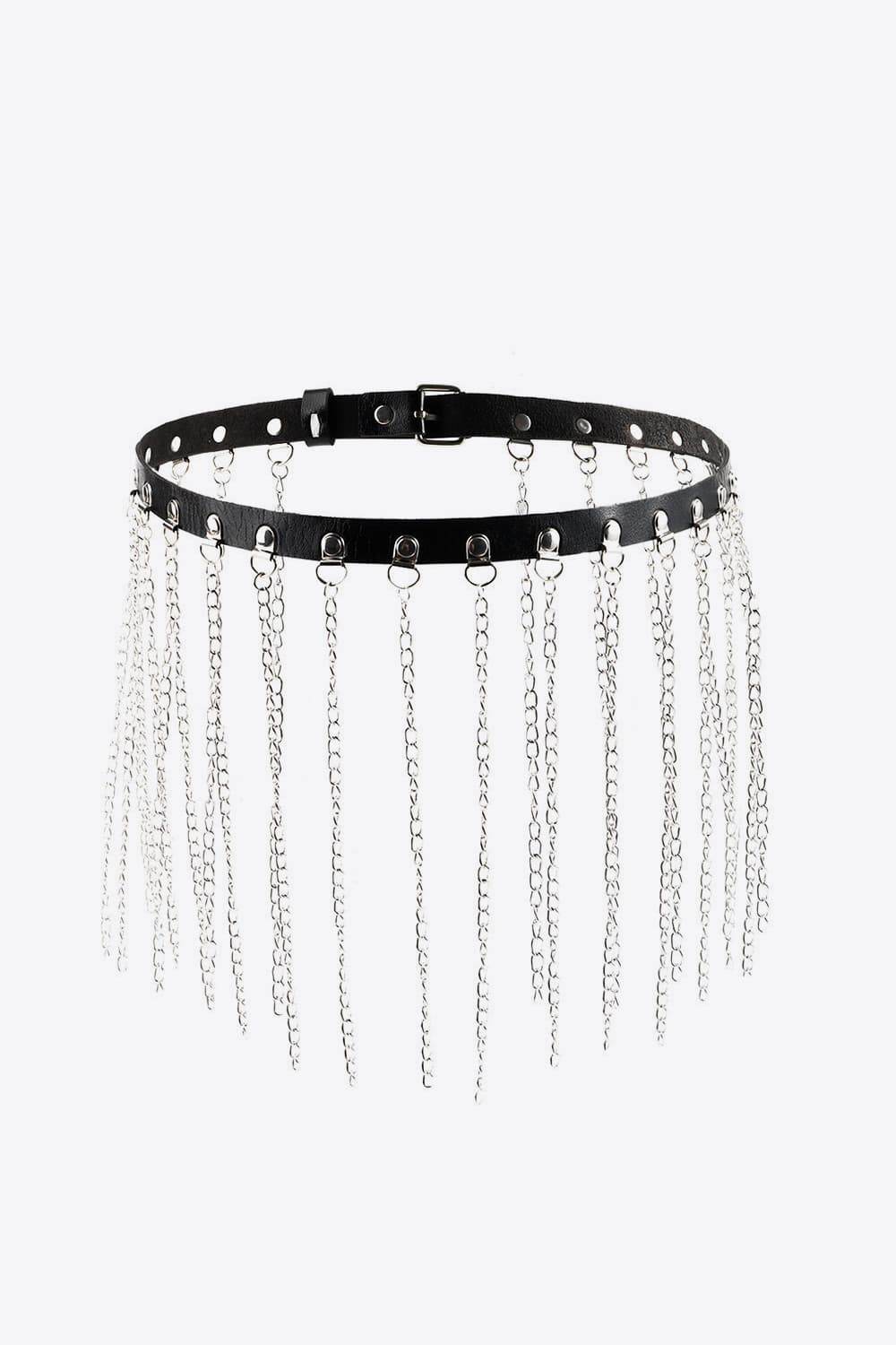 Fringed Chain PU Leather Belt - Hovatok