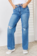 Judy Blue Full Size High Waist Distressed Straight-Leg Jeans - Hovatok