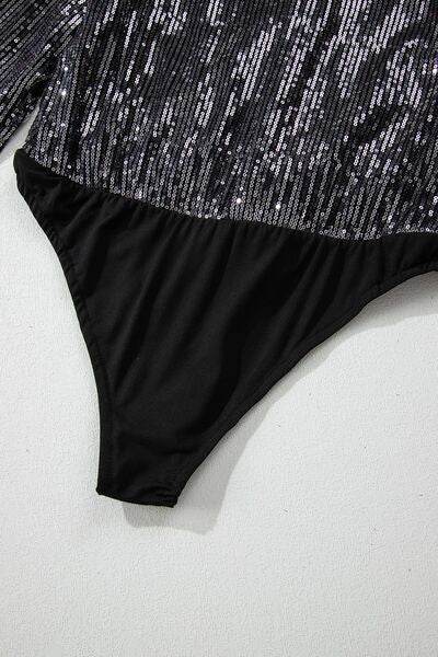 Sequin Surplice Long Sleeve Bodysuit - Hovatok