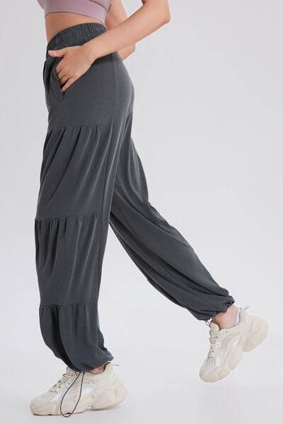Basic Bae Drawstring Elastic Waist Ruched Joggers - Hovatok