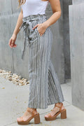 Heimish Find Your Path Full Size Paperbag Waist Striped Culotte Pants - Hovatok