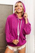 BiBi Brushed Checker Drawstring Long Sleeve Hoodie - Hovatok