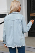 Flap Pocket Raw Hem Denim Jacket - Hovatok