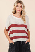 Mittoshop Contrast Striped Round Neck Short Sleeve Sweater - Hovatok