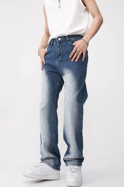 Men's Washed Straight Leg Jeans - Hovatok