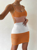 Color Block Scoop Neck Cover Up Dress - Hovatok