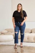 RFM Crop Dylan Full Size Tummy Control Distressed High Waist Raw Hem Jeans - Hovatok