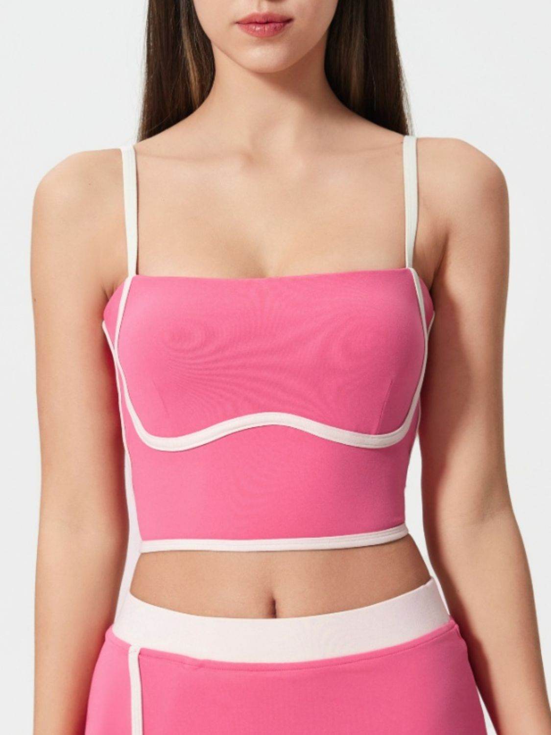 Millennia Contrast Trim Square Neck Active Cami with Detachable Chest Pads - Hovatok