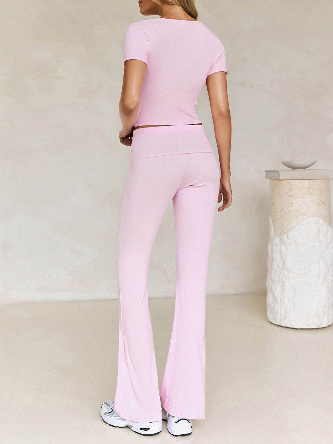 Devine V-Neck Top and Bootcut Leggings Set - Hovatok